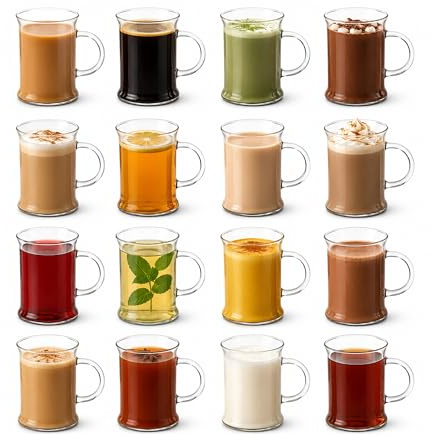 Lucenté Set of 16 Smilla Glass Coffee Cups 250ml / 25cl / 8.5 fl oz - Durable Heat Resistant Borosilicate Glass - Dishwasher Safe - Suitable for Domestic, Commercial and Catering Environments.