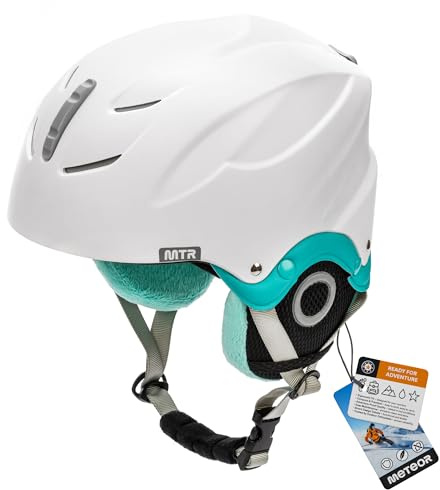 meteor Casco da Sci Invernale e da Snowboard per Bambini, Giovani e Adulti Regolabile Ski Helmet per Gli Sport Invernali, Skate e Alpinismo (S 53-55 cm, Bianco/Menta)