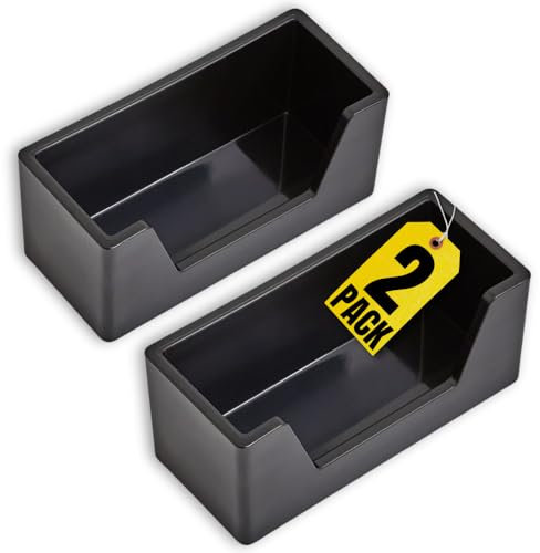 1InTheOffice Business Card Holders Desk, Desk Business Card Holder, 2 Compartment Business Card Display, Black, 2 Pack