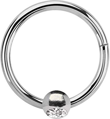 Titan Piercing Ring BCR, Clicker mit 3 mm Steinkugel in klar