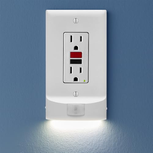 SnapPower 2 Pack MotionLight [for GFCI Outlets] - Motion Detecting LED Night Lights Built-in to Wall Plate - Bright/Dim/Off Options - Auto On/Off Sensor - (GFCI, White)