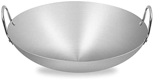 MNSSRN Wok di Grandi Dimensioni, in Acciaio Inossidabile, Facile da Pulire, Padella Antiaderente, fornello a Gas, fornello a induzione Universale, Wok a Due Manici,A,50CM