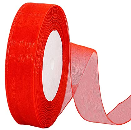 45m Organzaband Rot 20mm Breit Chiffo Geschenkband,Transparentes Organza Bänder Chiffonband Schleifenband Dekoband Geschenkverpackung Deko Band Tüllband für Weihnachten Hochzeit Taufe Geburtstag