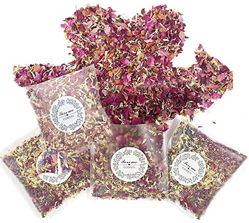 Dantolo Lot de 15 Paquets Rose Sechees Naturel,150-180G Petale de Rose,Pétale de rose Rouge,Pétale de Rose,Fleurs Séchées,Decoration de Table Mariage,Deco Mariage