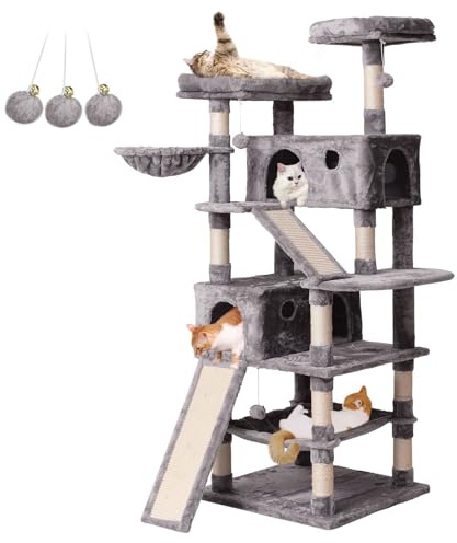 Katzenkratzbaum,Kratzbaum für Große Katzen 180 cm hoch, Katzenbaum mit Haus, viele Aussichtsplattformen, Katzenhängematte,Sisal Seil Kletterleiter, Plüsch Liegematte Marke: JISSBON