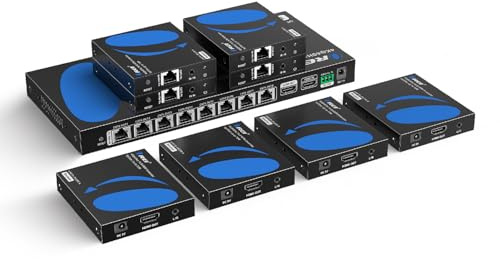 OREI 1x8 HDMI Extender Splitter 4K Multiple Over Single Cable CAT6/7 4K@60Hz 4:4:4 HDCP 2.2 with EDID Management - Up to 230 Ft - Loop Out - Low Latency - Full Support IR RS-232 Control