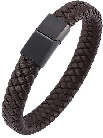 Aeici Bracelet souvenir pour papa en acier inoxydable et cordon en cuir tressé - Cadeau pour papa - 18,5 cm (marron)