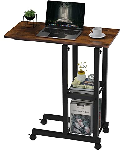 PIPIPOXER Beistelltisch mit Rollen Laptoptisch, Computertisch Höhenverstellbar Schreibtisch aus Holz mit 60x30x65cm Tischplatte und 4 drehbare 360° Räder für Computer,Laptop,Schlafzimmer,Büro Schwarz