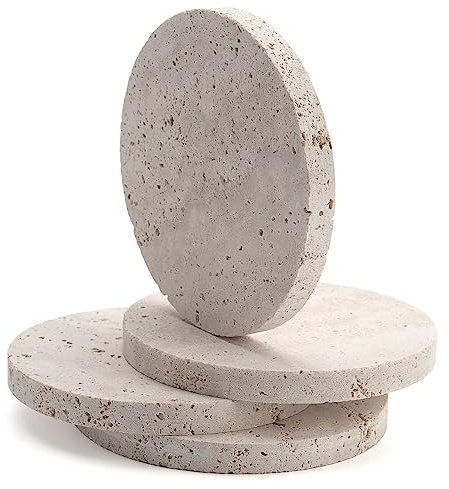 Dessous de Verre Lot de 4 sous Verre en Marbre pour Boissons, Maison, Le café et Les Bars (Ronds)