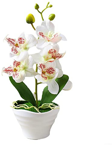Orchid Plant Artificial Orchid Fake Flowers White Phalaenopsis in Pot, Artificial Flower in Pot for Home Wedding Party Decor