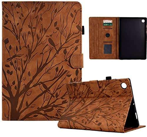Huawei Mediapad M5 Lite 10 Hülle Vogel&Baum PU Leder Brieftasche Flip Tasche Flip Cover Stand Kartensteckplatz Stifthalter Tablet Schutzhülle für Huawei Mediapad M5 Lite/C5 10.1 Zoll 2018 - Braun