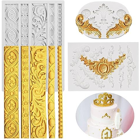 Stampi in Silicone Rilievo Barocco Vintage Riutilizzabili, 3pcs Stampo in Silicone per Gesso, Torta e Cioccolato, Decorazione per Dessert