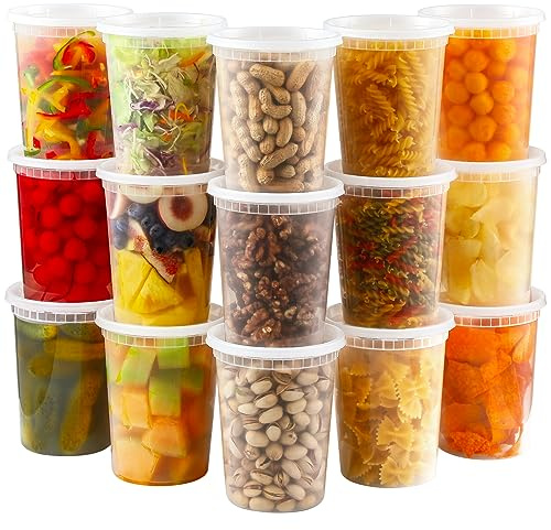 AOZITA 20 Sets 32 oz Plastic Deli Food Containers With Lids, Airtight Food Storage Containers, Freezer/Dishwasher/Microwave Safe, Soup Containers For Takeout Meal Prep Storage