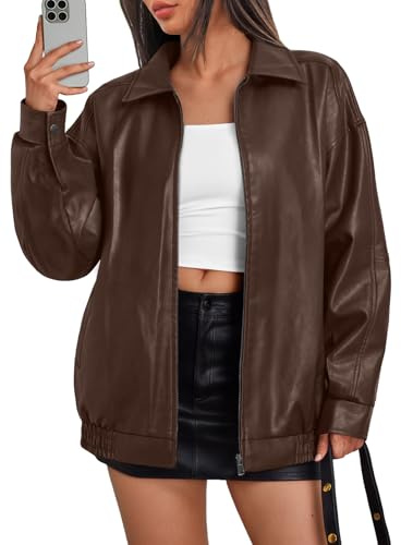 Trendy Queen Womens Oversized Leather Jacket Moto Bomber Coat Spring Fall