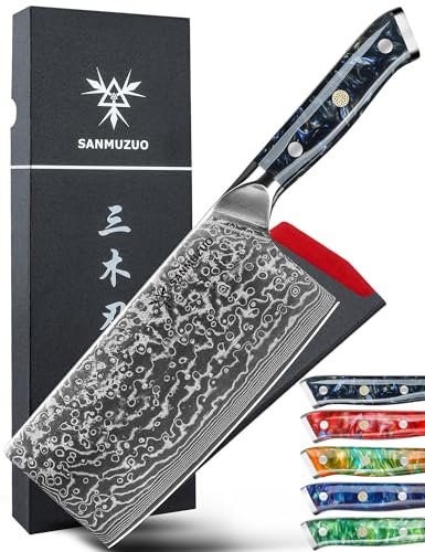 SANMUZUO Coltello da Chef Cinese Professionale - Coltello da Cucina 18 cm, Acciaio Damasco 67 Strati - Impugnatura Ergonomica Resina - Xuan Series(Nero Stellato)