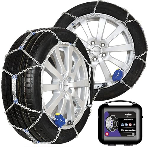 Polaire PREMIUM e9 – Chaines à Neige Traditionnelle Pour Pneu Auto – Très Bon Rapport Qualité Prix Sur Neige et Glace – Tension Automatique – Fournie avec Boîte de Transport et Gants – Garantie 2 Ans