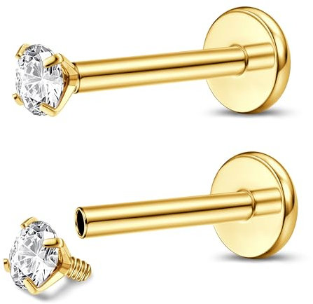 Adramata 2Pcs Titan Labret Piercing Medusa Nasenpiercing Stecker Medizinische Ohrstecker Piercing Klein Conch Tragus Helix Piercings Gold Silber