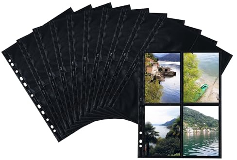 HERMA 7711 Photo Sleeves for Folders, Pack of 250, 10 x 15 cm, 4 Divided Compartments, Double-Sided Photo Covers, Collector's Sleeves, Postcard Sleeves, Brochure Sleeves with Euro Punching, Black