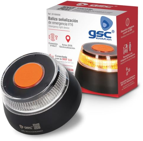 gsc evolution - Luz de Emergencia V16 con Geolocalización – Baliza Homologada DGT 3.0, Obligatoria en 2026 | Señal V-16 para Coche con Aviso de Ubicación y Plan de Datos Incluido
