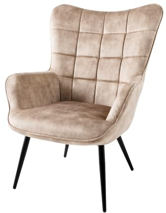 Riess Ambiente Moderner Sessel Scandinavia Champagner beige Samt Schwarze Metallbeine mit Armlehnen Ohrensessel Samtsessel Loungesessel TV-Sessel Wohnzimmersessel