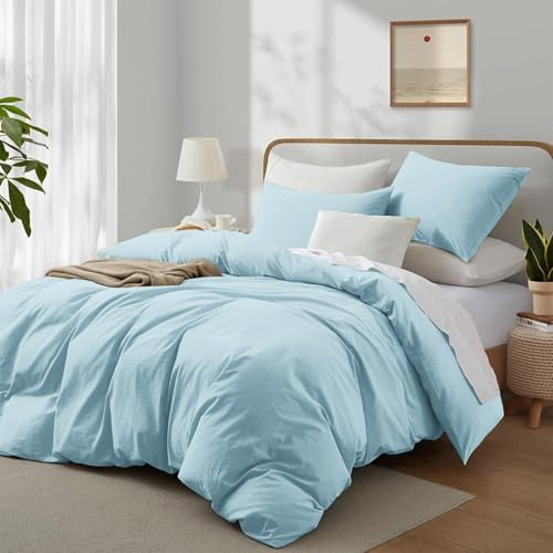 Gezu Bettwäsche 135x200 Baumwolle Blau Hellblau 2 Teilig Baumwolle Einzelbett Uni Bettwäsche Set Weiche ÖkoTex Zertifiziert für Allergiker Komfortablerund 1 Kissenbezüge 80x80cm mit Reissverschluss
