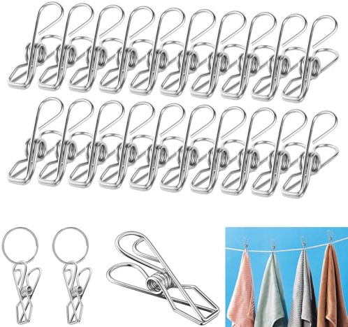 Celepoir 100 Stück Wäscheklammern Edelstahl, 5cm Edelstahl Wäscheklammern | mit 50 Edelstahlkreisen, Silber, Stabil, Rostfrei, für Handtuch, Kleidung, Socken, Clothesline, Camping, Snacks Seal