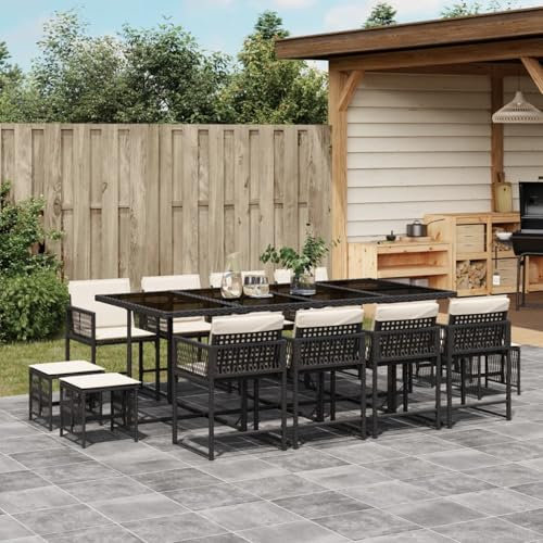 Homgoday Gartenmöbel-Set, 13-teilig, mit schwarzen Kissen aus Polyrattan, Gartenmöbel, Tisch und Stühle für den Außenbereich, Set Tipo3211518