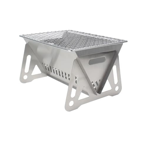 Parrilla de carbón portátil para Barbacoa, Parrilla de carbón compacta de sobremesa, fácil Montaje, Material de Acero Inoxidable para cocinar en Interiores y Exteriores, Acampar, Hacer Senderismo y
