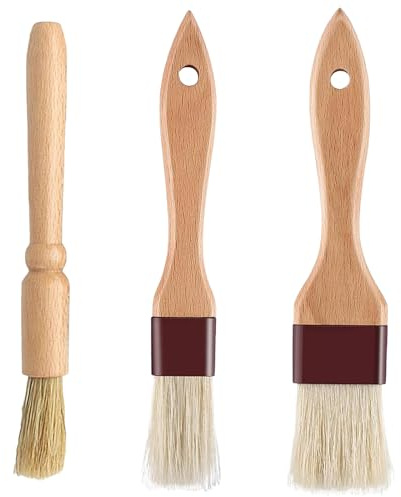 Pastry Brushes, Durable Food Brush 3 PCS Pastry Brush, Wooden Basting Brush Coffee Brush, Baking Brush Cooking Brush for Baking BBQ, Wooden Handle Pastry Brush Set for Egg Spread Sauce Marinade