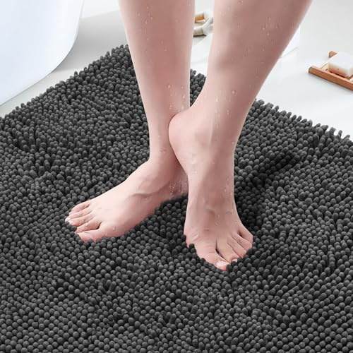 HOMEK Chenille Badematte, 75 x 150 cm saugfähiger & Rutschfester Badezimmerteppich für Badezimmer, weicher Badteppich aus Chenille, waschbarer Duschvorleger für Dusche, Badewannen und WC-Deko
