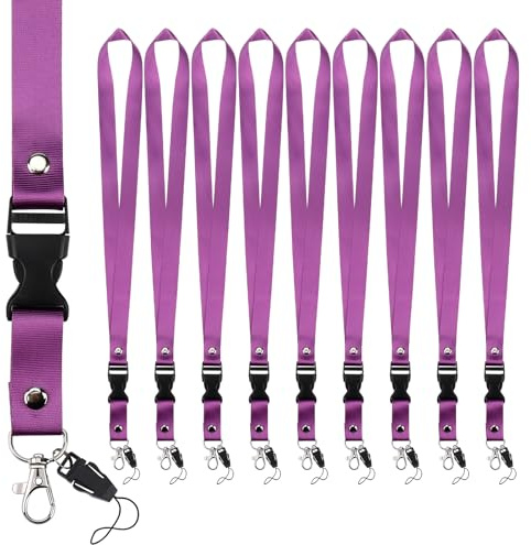 Segus Laccetti Porta Badge, 10 Pezzi Cordino Porta Badge da Collo, In Imitazione di Nylon, Laccetto Portachiavi con Fibbia Aragosta Rimovibile, per Chiavi, Fischietti (Viola Scuro)