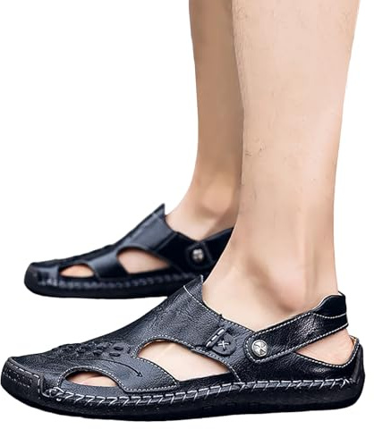 NAFING Sandales Homme Respirantes Été Sandales Randonnée Homme Cuir Sandalette Confortables Souple Antidérapantes Mules pour La Plage, Le Sport, L'extérieur