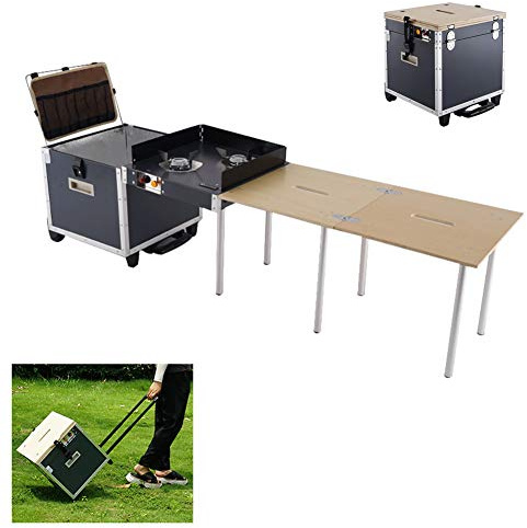 ShEyle Large Portable Folding Outdoor Camping Travel Kitchen Work Top,Warming Rack, Side Shelves, Cabinet, Camping Travel Kitchen Work Top,for Garden, Party,Camping,Black