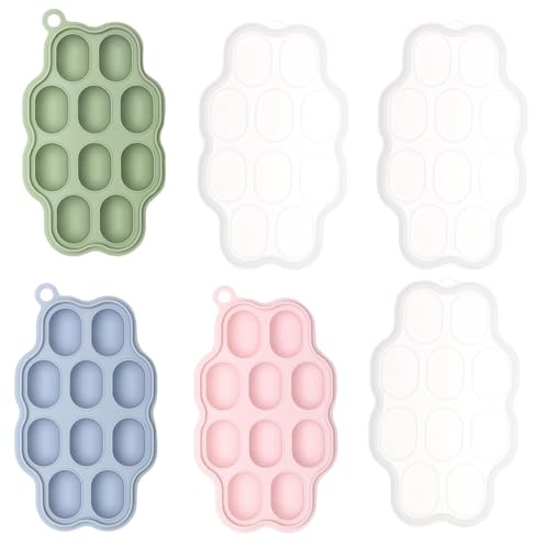 PHMING 3 Pièces Bac a Glacons avec Couvercle Bebe, Plateaux de Congélation pour Aliments pour Bébé en Silicone, Bac Glacon Bebe Diversification, pour Aliments pour Bébés, Glaçons, Gelée