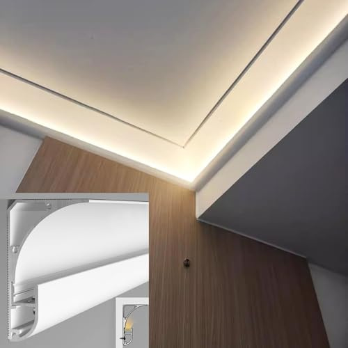 YUEKOPOU Canal Lumineux à LED, éclairage de Plafond, Plinth Profilé de Couronne à LED 8 x 6 cm, Rail en Aluminium for éclairage Mural et Plafond, Plusieurs Tailles(1.5 m/4.9 ft)