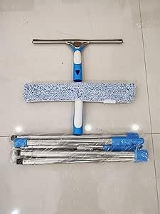 Mitclear Window Cleaning Kit with Extension Poles(77IN), Window Cleaner Tool with 14’’ Silicone Squeegee & Microfiber Scrubber, Professional Window Washing Equipment for Shower Glass Mirror Door Car