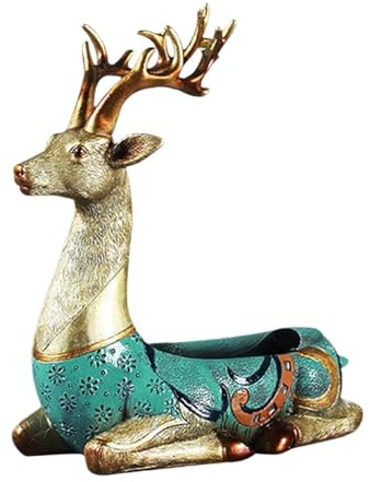 KESOTO Hirschstatue Skulptur Als Schmuckhalter Und Tischdekoration EIN Wohnaccessoire mit Praktischer Schale für Ringe für Den Nachttisch Oder Büro, Blau Und Gold