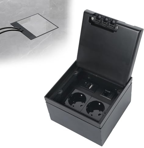 Bodensteckdose Innen, Edelstahl Bodeneinbausteckdose Versenkbare Steckdose mit 2AC und USB, Wasserdichte Einbausteckdose für Zuhause,Büros (Schwarz)