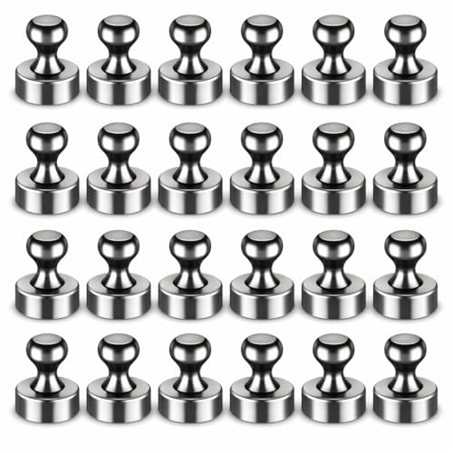 Svarta kylskåpsmagneter, 24-pack magnetiska tryckstift för whiteboard, neodym häftstift, små magnetiska stift för kontor, kylskåp, karta, klassrum och foton