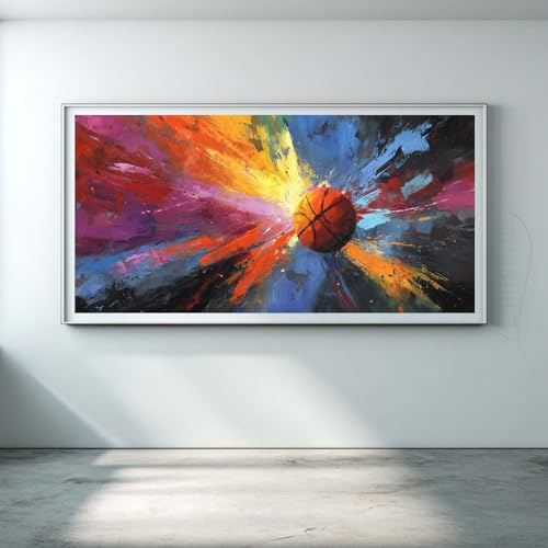 YLHKME Bilder auf Leinwand,Aquarell-Basketball-Wurf-Sport-Jungen Leinwandbilder Kunstdruck Wandbilder für Wohnzimmer Schlafzimmer Wohnkultur Deko (D-Ungerahmt,70X140CM)