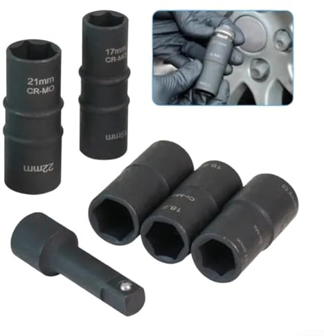 Chiave a bussola per la rimozione dei tappi dei dadi delle ruote Ford e Land – 18,5 mm e 19,5 mm a doppia estremità resistente agli urti in metallo per dadi danneggiati, nero (manicotto da 17,5-22,5