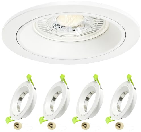 Laiebri LED Einbaustrahler 230V Rahmen mit GU10 Fassung, GU10 Einbaurahmen Aluminium, Flach LED Spots ohne Leuchtmittel, Einbaustrahler LED für Bad Küche Wohnzimmer, Ø75mm Lochmaß, 4er Set, Weiß