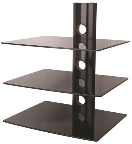 NEG HiFi-Regal Suspender 503B HiFi-Rack Konsolen-Rack Wandregal schwebend (schwarz) mit 3 großen Glas-Ablagen (schwarz) und Kabelmanagement-System