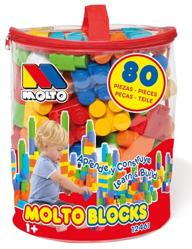 MOLTO | Bolsa de Bloques de 80 Piezas para Preescolar - Juguete Educativo de Construcción para Niños y Niñas | Juego de Construccion | CREA y construye