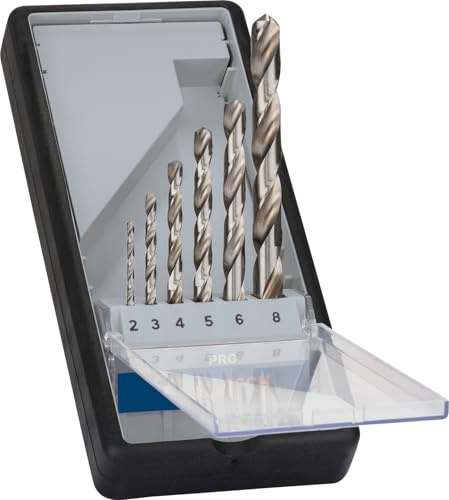 Bosch 6x Set de brocas helicoidales PRO Metal HSS-G | para Metales no ferrosos, Acero, Ø 2,00, 3,00, 4,00, 5,00, 6,00, 8,00 mm, Accesorios Taladro/atornilladores perforadores