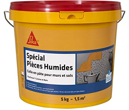 SikaCeram Cuisine et Bain, Colle à carrelage en pâte - facilité de pose murale (D2-ET), 5kg, Blanc