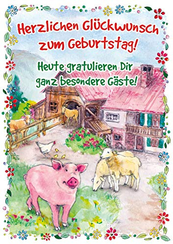 bentino Geburtstagskarte XL mit Sound und BERÜHR-Funktion, per Knopfdruck kannst Du die Tierstimmen hören, DIN A4 Set mit Umschlag, Grußkarte Bauernhof Karte mit Sound für Mädchen und Jungs