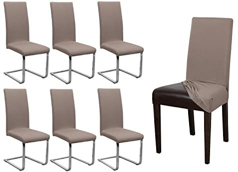 BEAUTEX 6er Set Jersey Stuhlhusse, elastische Stretch Husse Baumwolle Bi-Elastic, Farbe wählbar (Taupe-Braun)