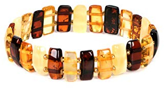 AMBERAGE Baltic Amber Bracelet for Women – Genuine Natural Multi-Color Polished Amber Beads – Handmade Stretch Design – Elegant Gift from Lithuania with Certificate & Gift Box