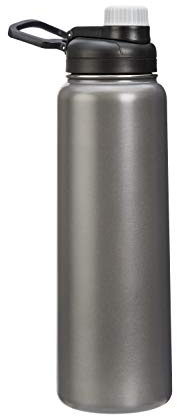 Amazon Basics Large Insulated Stainless Steel Water Bottle, Leakproof Spout Lid, BPA-Free, Vacuum Insulated, Keeps Drinks Cold, Portable, 30.1 ounces, Gray